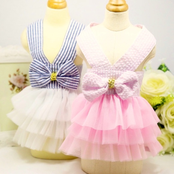 Adorable set of 2 BNWOT Dog dress shirt bow tutu 1pink,1 blue small dog clothes - Picture 3 of 4